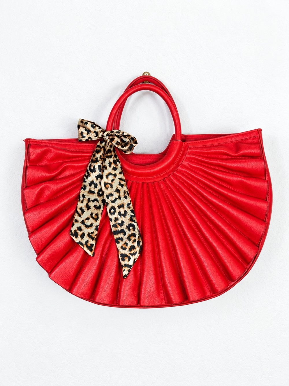 Calin Collection NWT Red Pleated Handbag Leopard Bow Retro Coquette Vegan Bag